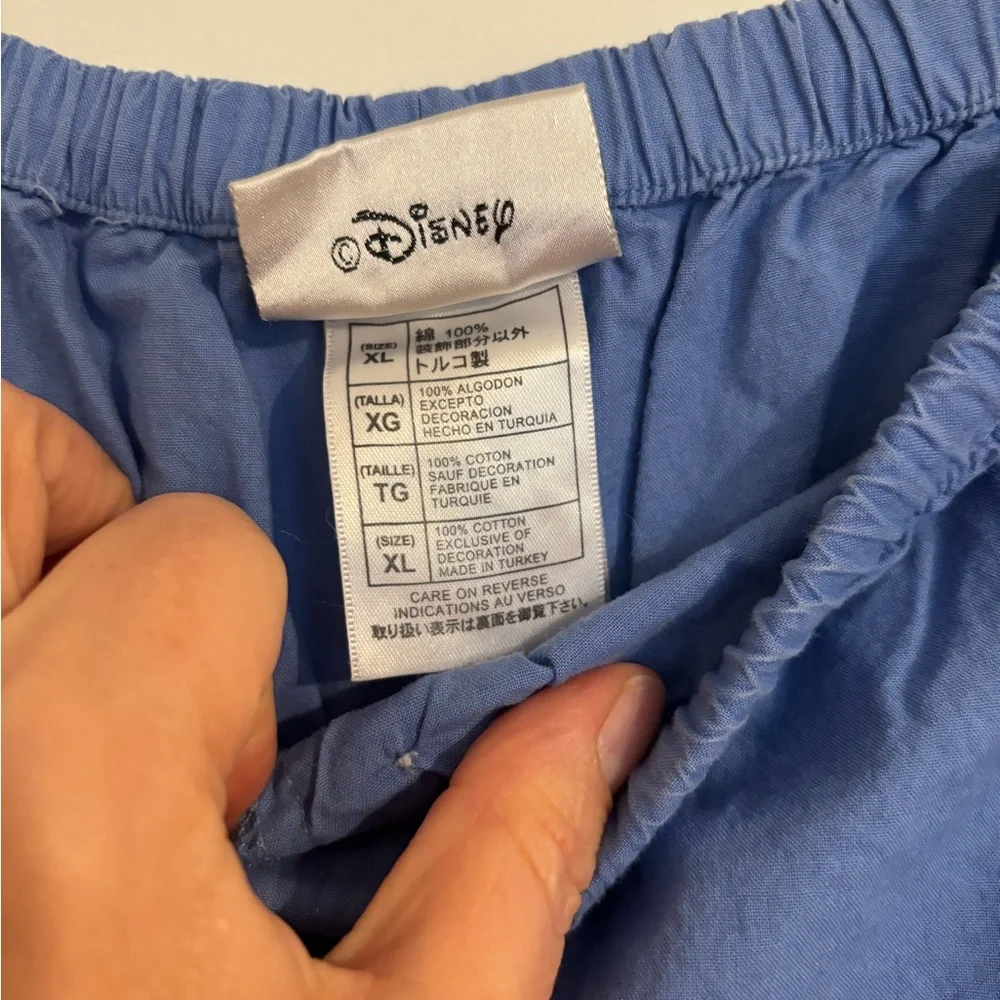 Disney Blue Women's Pajama Pants with Mickey Embroidered Patch 100% Cotton - Picture 3 of 5